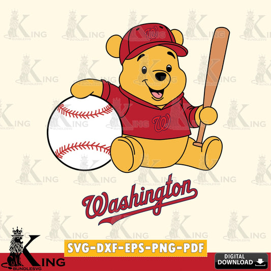 Custom design featuring Washington Nationals Winnie the Pooh baseball star player SVG cut file for personalized gifts and laser