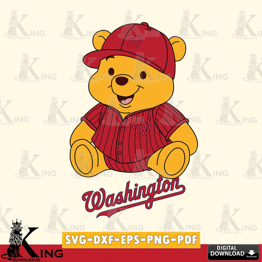 Digital clipart of Washington Nationals Winnie the Pooh cute baseball, digital file for silhouette cameo and cricut projects