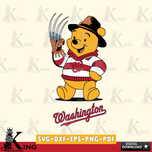 Artistic drawing of Washington Nationals Winnie the Pooh Freddy Krueger baseball, high-quality vector for DIY scrapbooking and