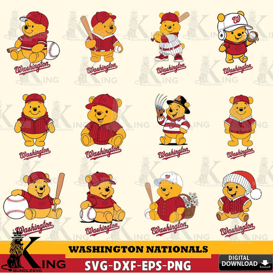 Variety pack of Washington Nationals Winnie the Pooh MLB baseball bundle digital clipart compatible with laser engraving and