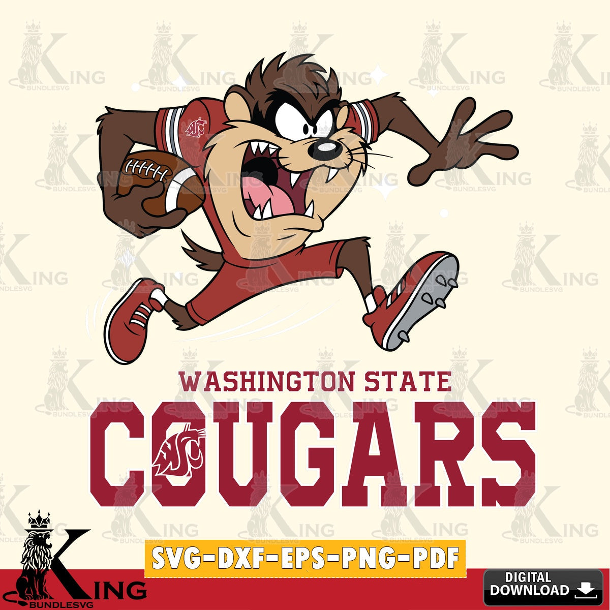 Washington State Cougars Angry Taz Football SVG file, Cut file  , Digital Download , Instant Download, Taz svg, NCAA svg