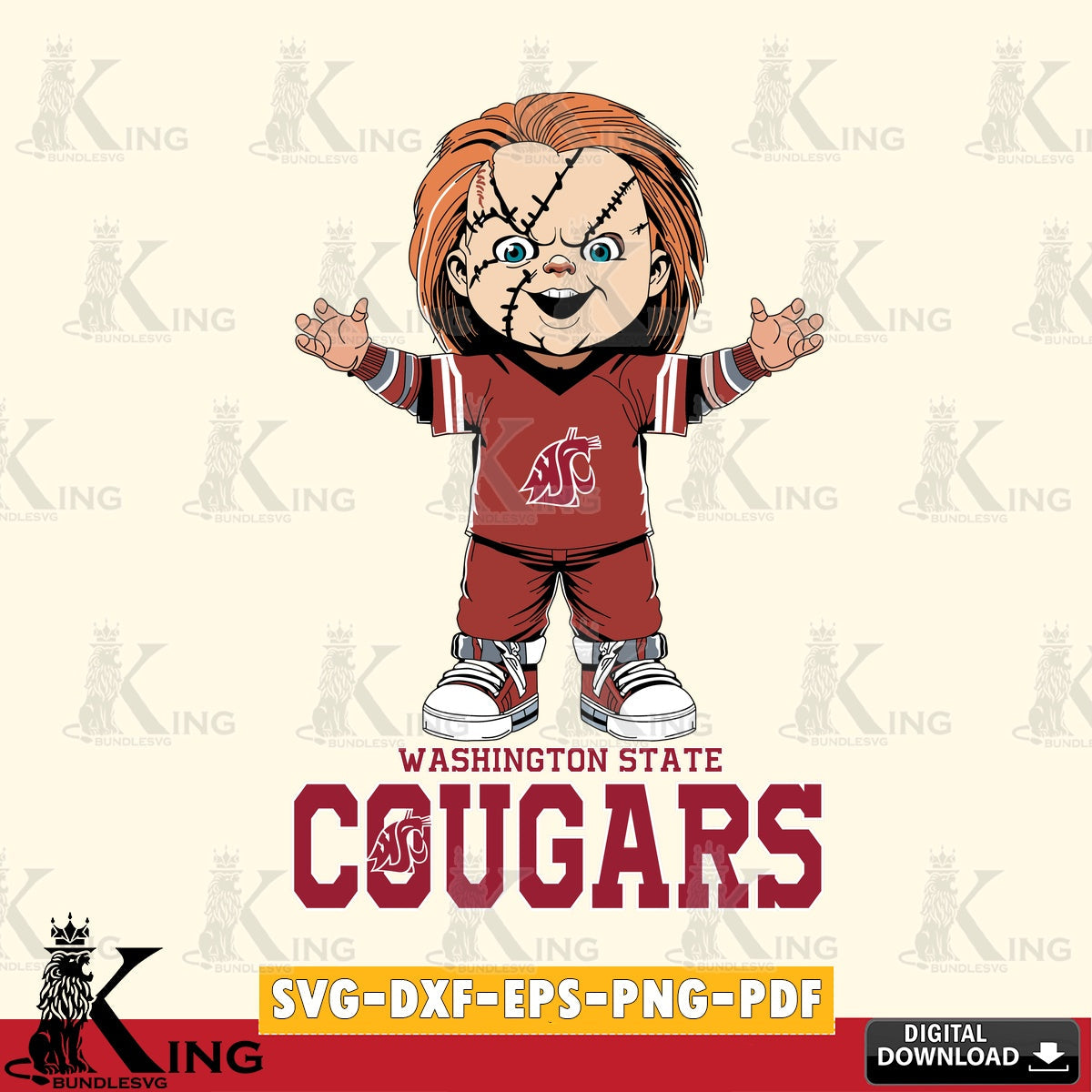 Printable art of Washington State Cougars Chucky Football, a high-quality vector for DIY scrapbooking and home decor