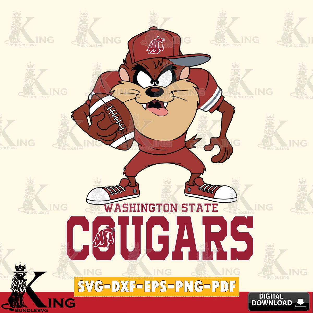 Washington State Cougars Đồng phục bóng đá Taz SVG file, Cut file  , Digital Download , Instant Download, Taz svg, NCAA svg