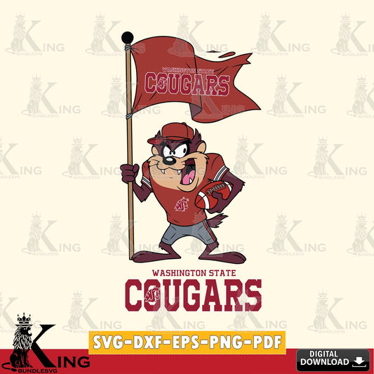 Washington State Cougars Football Taz Flag Art SVG file, Cut file  , Digital Download , Instant Download, Taz svg, NCAA svg