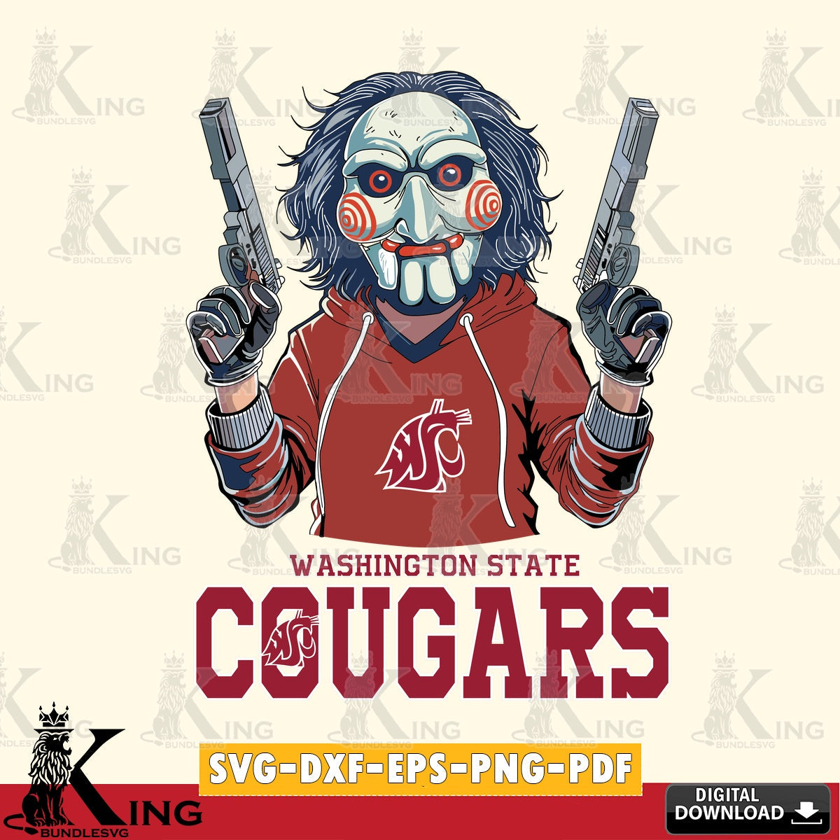 Digital clipart of Washington State Cougars Jigsaw Billy Football printable vector design for sublimation and crafts