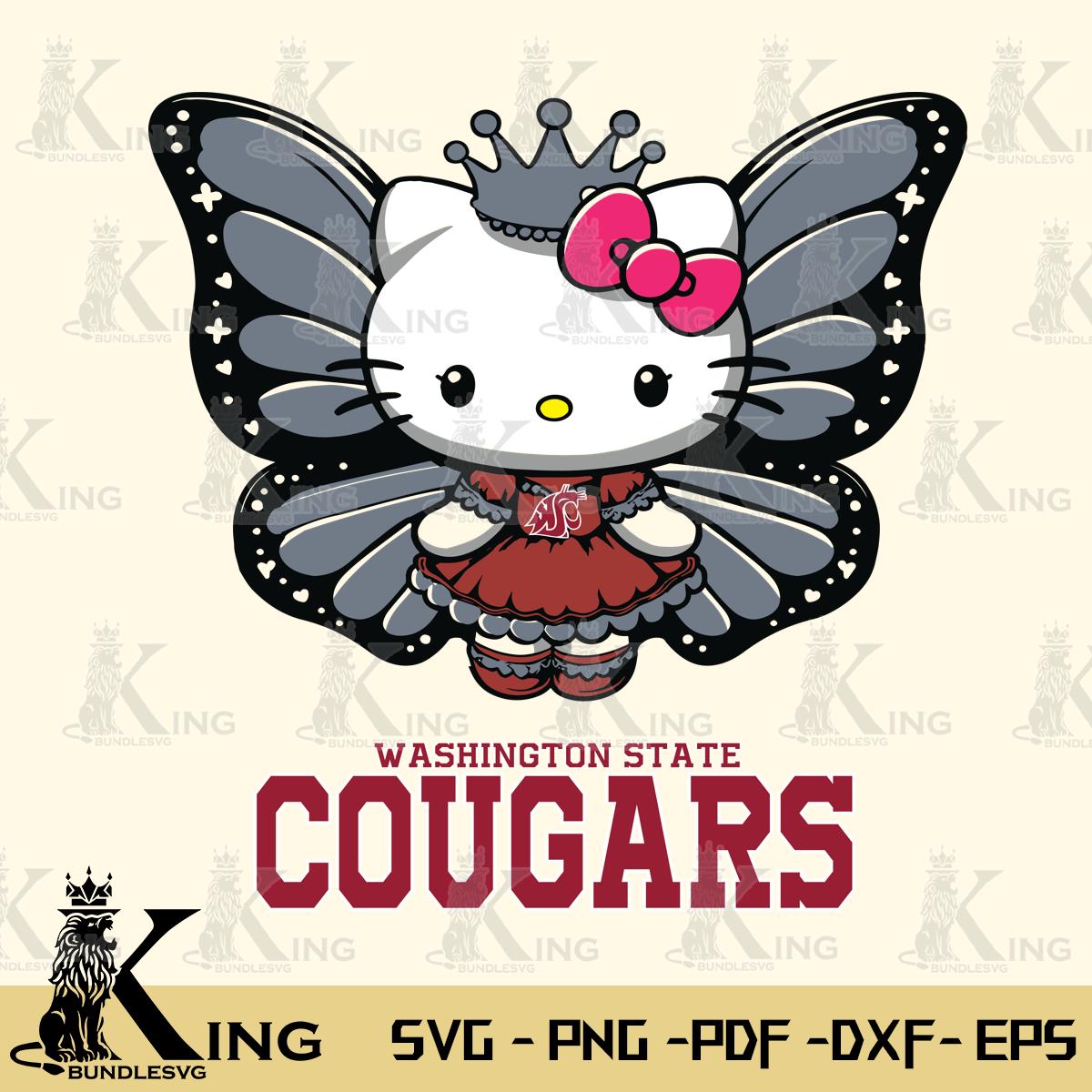 Washington State Cougars Kitty Wings & Flowers Svg Eps Dxf Png File, Digital Download