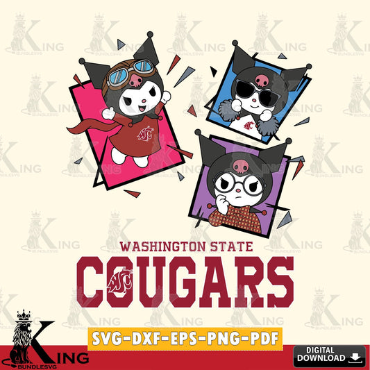 Washington State Cougars Kuromi Action Football SVG file, Cricut, Cut file  , Digital Download , Instant Download, Sanrio svg, Clipart