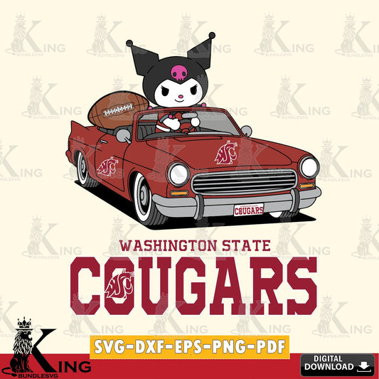Washington State Cougars Kuromi Car Football Game SVG file, Cricut, Cut file  , Digital Download , Instant Download, Sanrio svg, Clipart