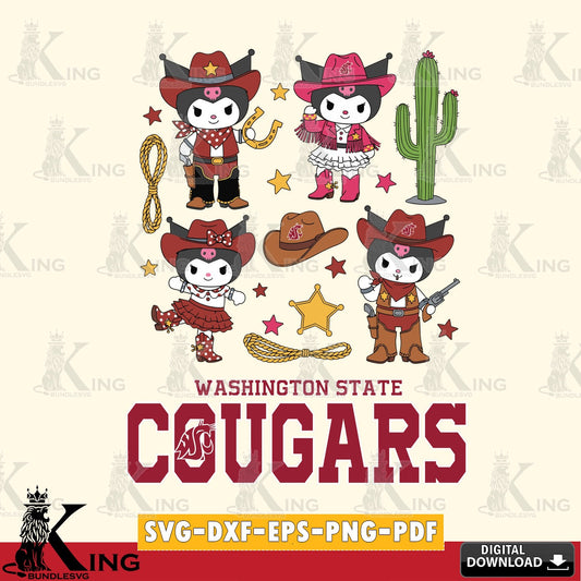 Washington State Cougars Kuromi Cowboy Western SVG file, Cricut, Cut file  , Digital Download , Instant Download, Sanrio svg, Clipart