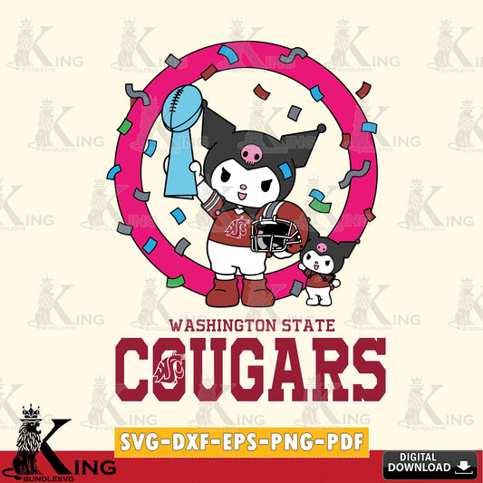 Washington State Cougars Kuromi Football Champion SVG file, Cricut, Cut file  , Digital Download , Instant Download, Sanrio svg, Clipart