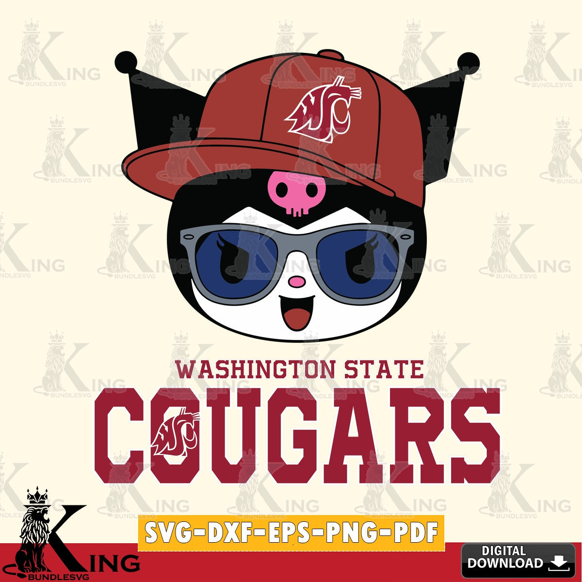 Washington State Cougars Kuromi Football Cool SVG file, Cricut, Cut file  , Digital Download , Instant Download, Sanrio svg, Clipart