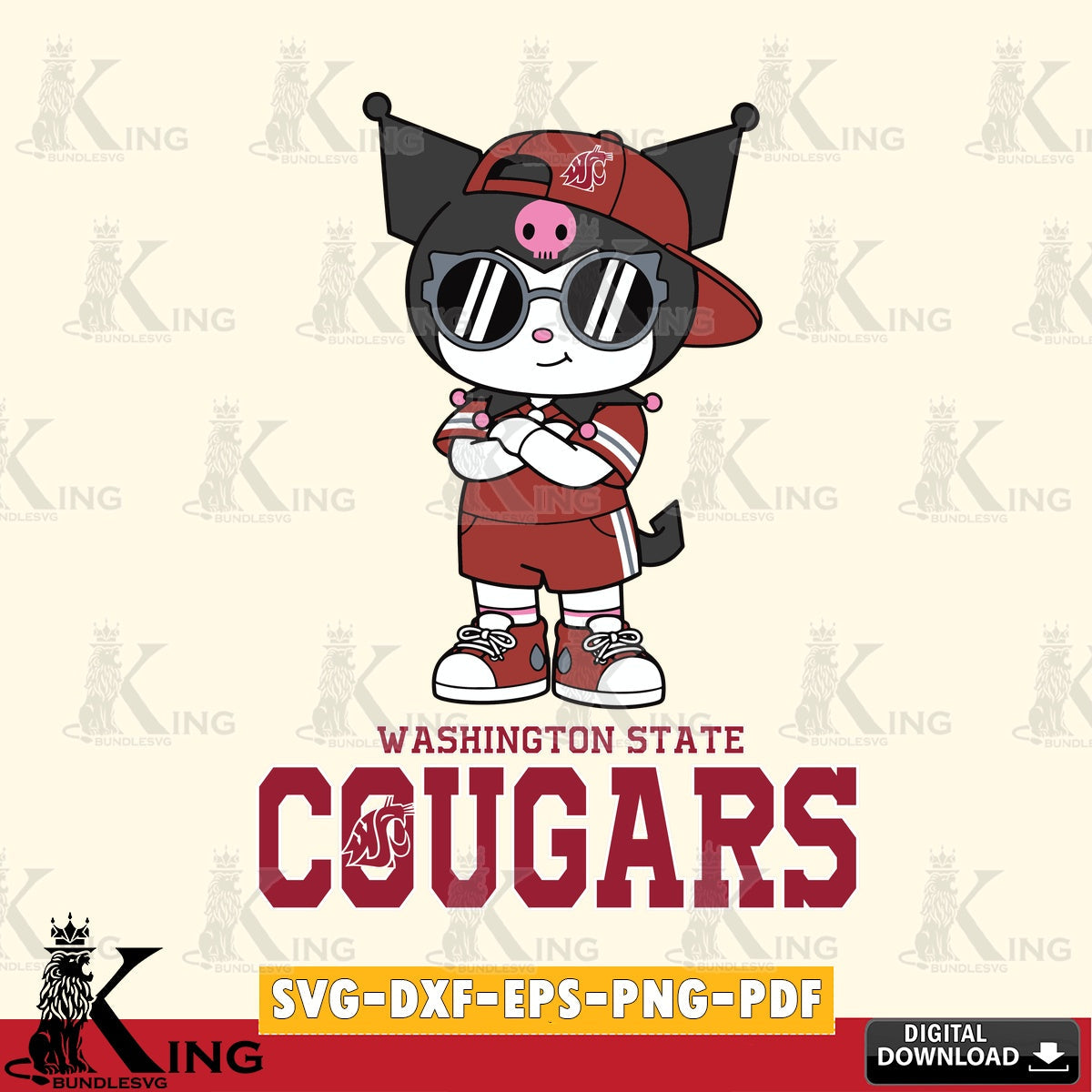 Washington State Cougars Kuromi Football Jersey SVG file, Cricut, Cut file  , Digital Download , Instant Download, Sanrio svg, Clipart