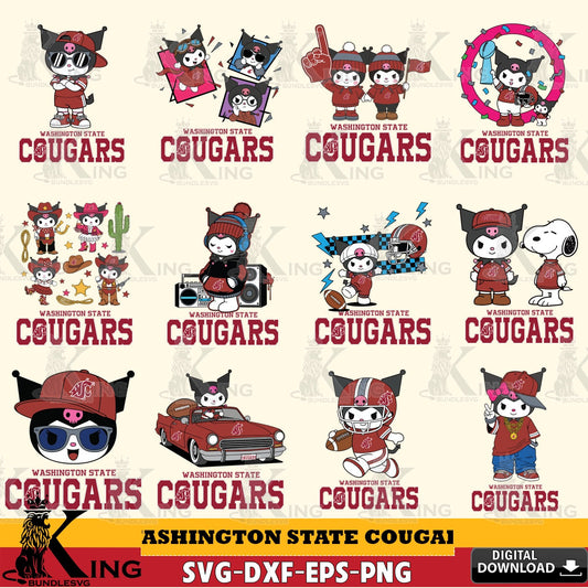 Washington State Cougars Kuromi Football Jersey NCAA Bundle SVG file, Cricut, Cut file  , Digital Download , Instant Download, Sanrio svg, Clipart