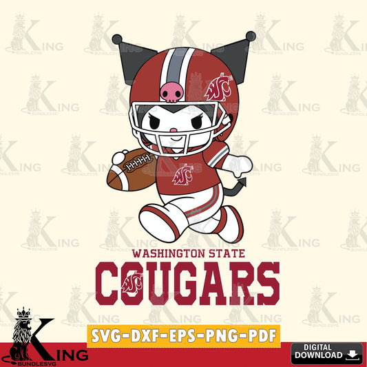 Washington State Cougars Kuromi Football Run SVG file, Cricut, Cut file  , Digital Download , Instant Download, Sanrio svg, Clipart