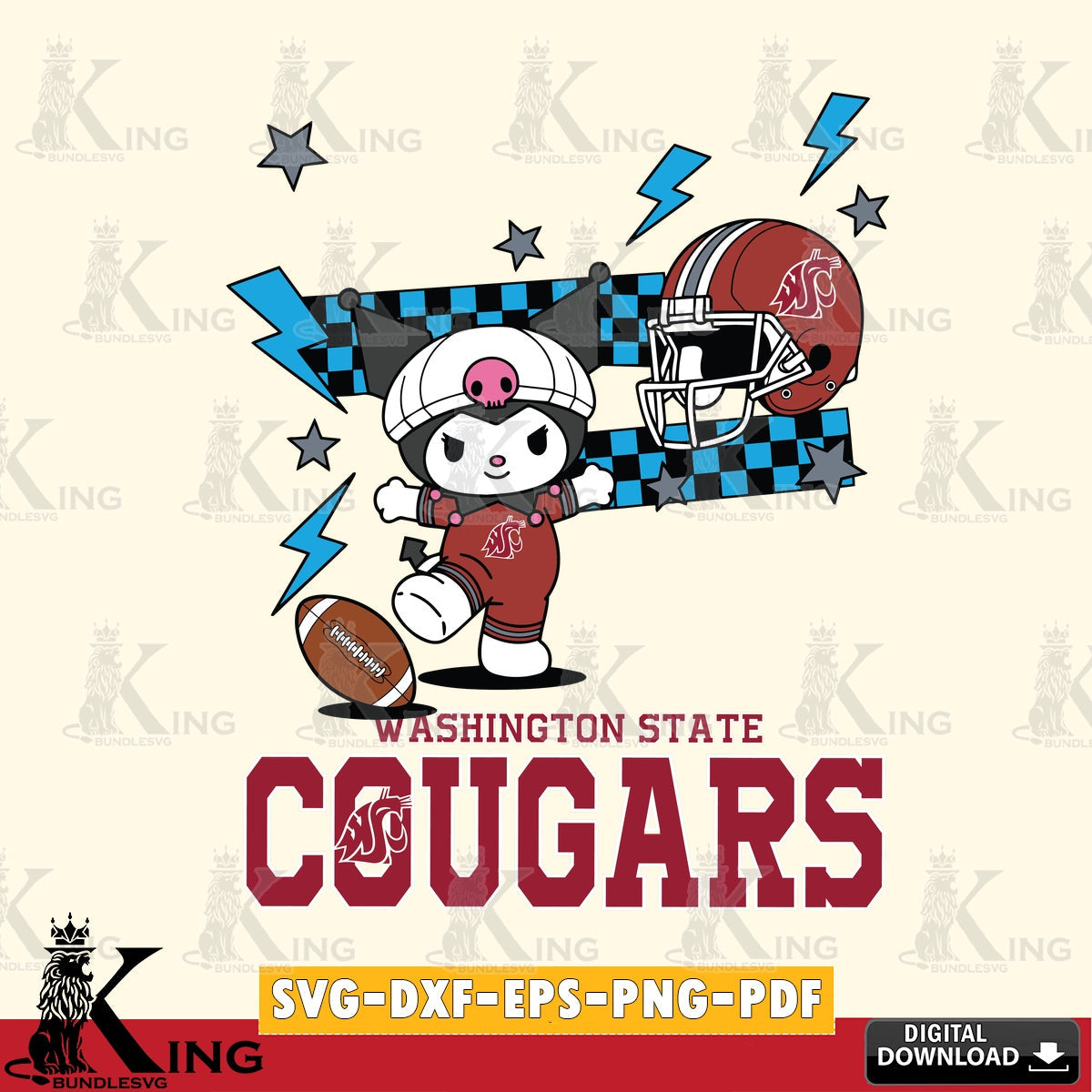 Washington State Cougars Kuromi Game Day SVG file, Cricut, Cut file  , Digital Download , Instant Download, Sanrio svg, Clipart