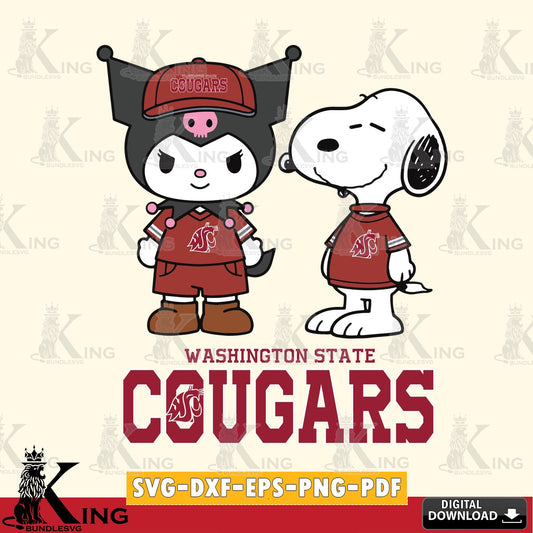Washington State Cougars Kuromi Snoopy Football SVG file, Cricut, Cut file  , Digital Download , Instant Download, Sanrio svg, Clipart