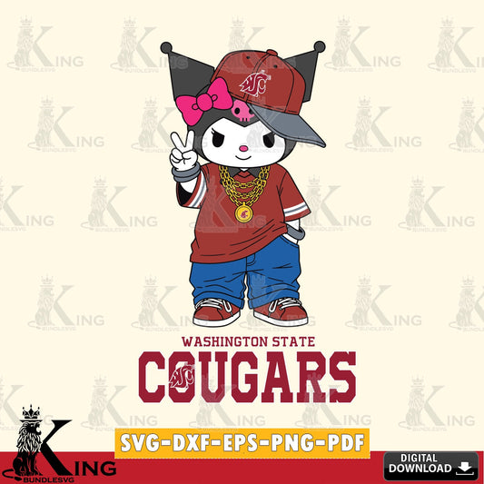 Washington State Cougars Kuromi Streetwear Style SVG file, Cricut, Cut file  , Digital Download , Instant Download, Sanrio svg, Clipart