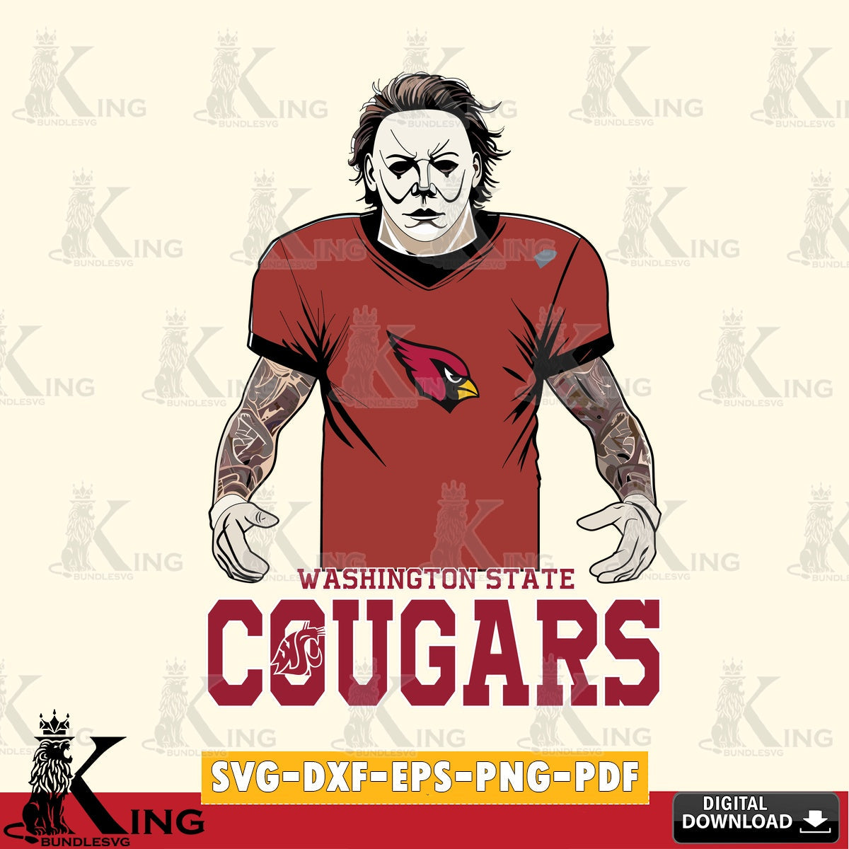 Beautiful illustration of Washington State Cougars Michael Myers tattoo football, versatile clip art for stickers, decals, and