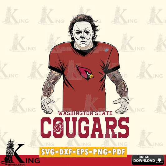 Beautiful illustration of Washington State Cougars Michael Myers tattoo football, versatile clip art for stickers, decals, and