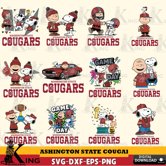 Washington State Cougars Peanuts Football NCAA Bundle SVG, Cricut, Cut file  , Digital Download , Instant Download, Peanuts svg, NCAA svg, Football svg, Sport svg