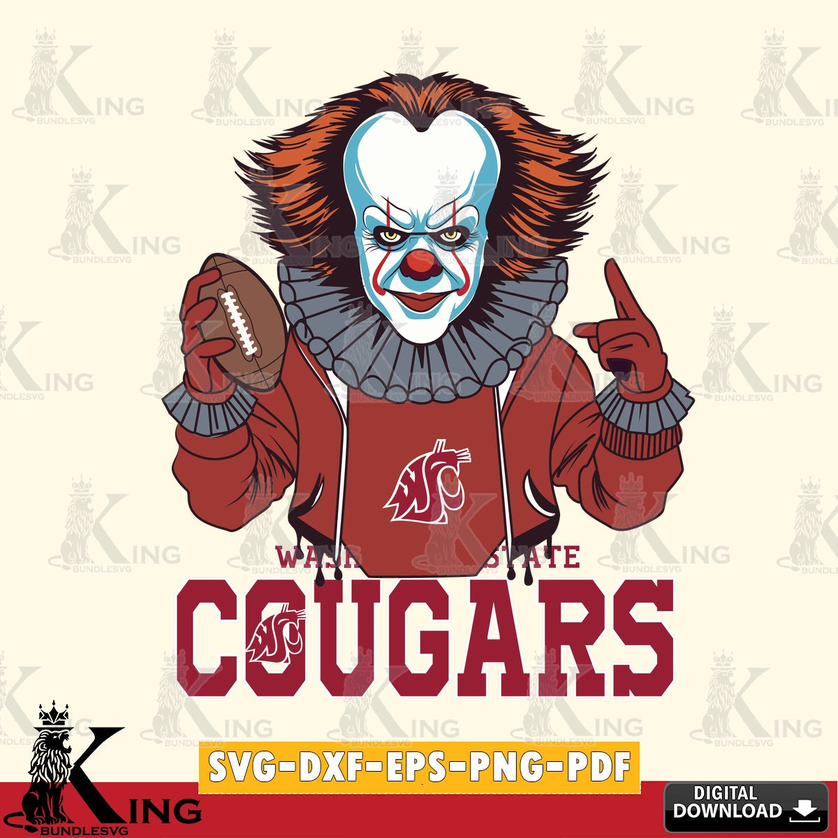 Digital clipart of Washington State Cougars Pennywise player football, digital file for silhouette cameo and cricut projects