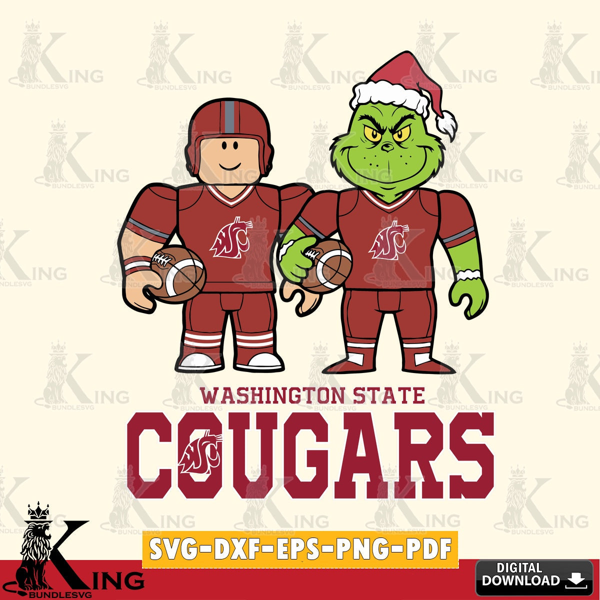 Washington State Cougars Roblox & Grinch Football SVG file , NCAA Cricut,  File cut , Digital Download , PDF File