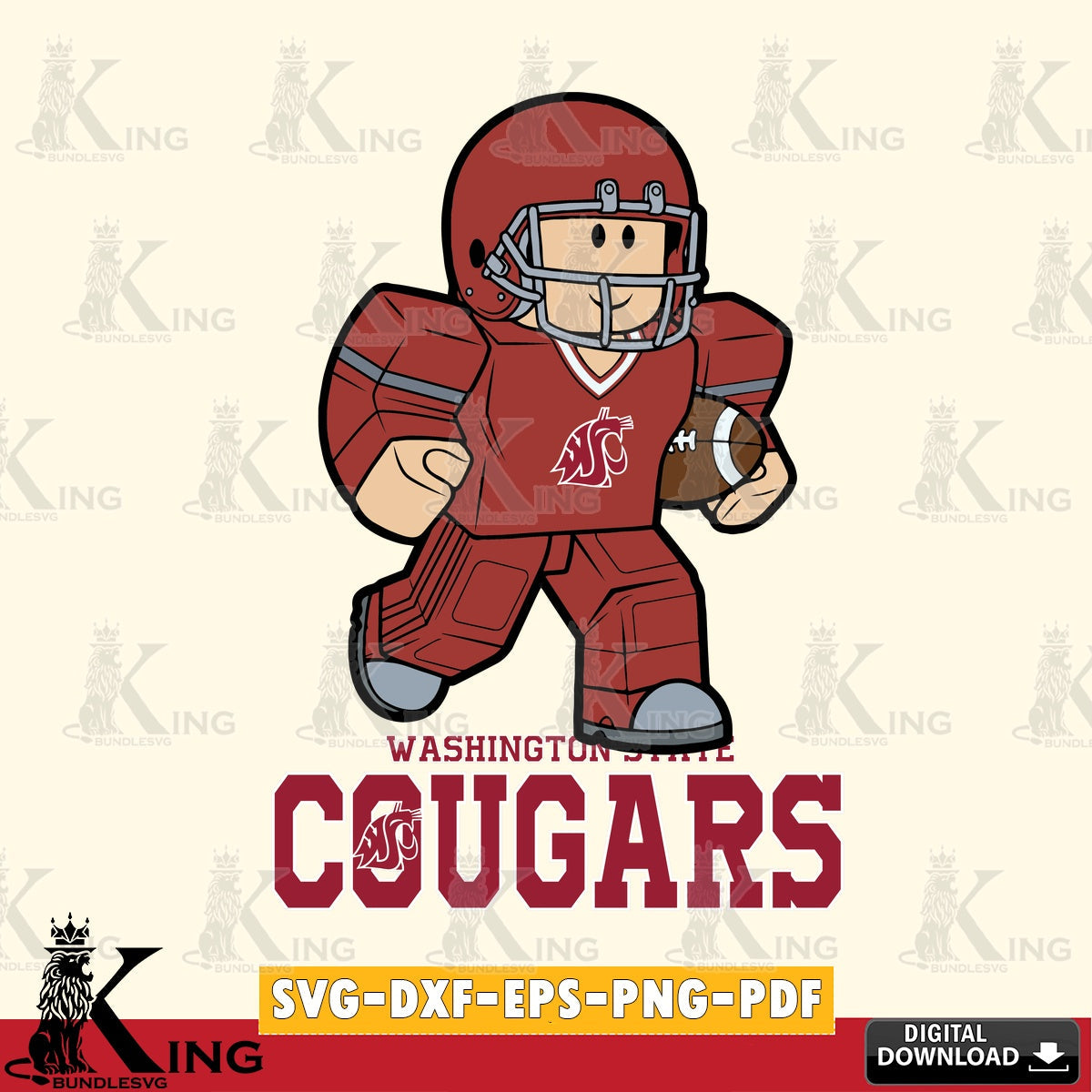 Detailed illustration of Washington State Cougars Roblox player rugby, a digital file for silhouette cameo and cricut projects.