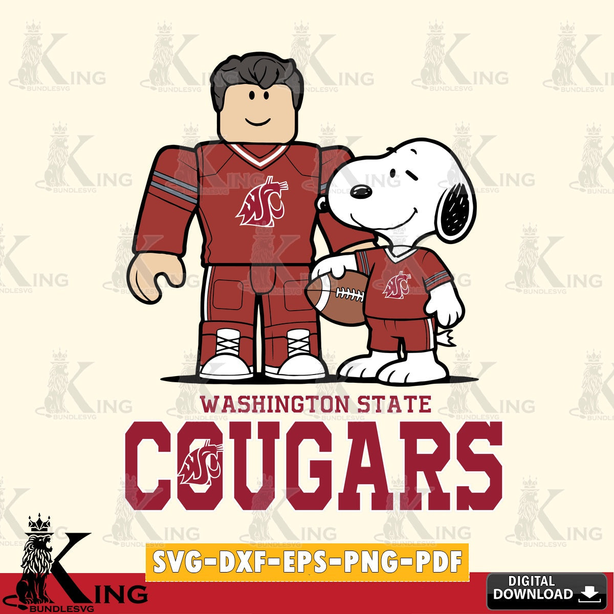 Washington State Cougars Roblox & Snoopy Football SVG file , NCAA Cricut,  File cut , Digital Download , PDF File