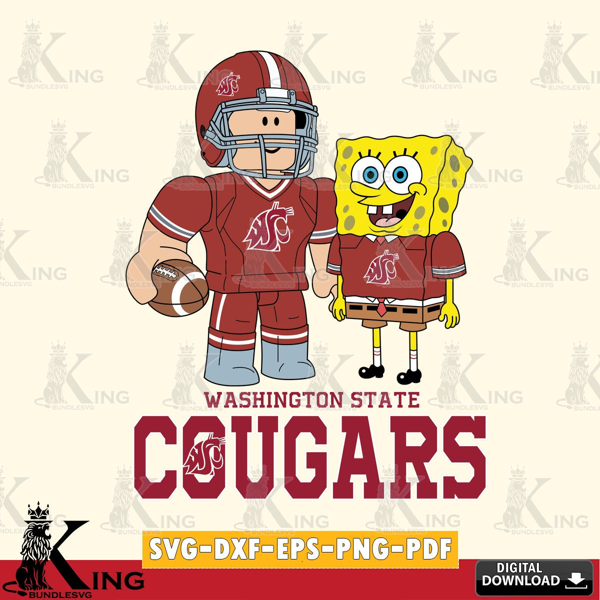 Washington State Cougars Roblox & Spongebob Football SVG file , NCAA Cricut,  File cut , Digital Download , PDF File