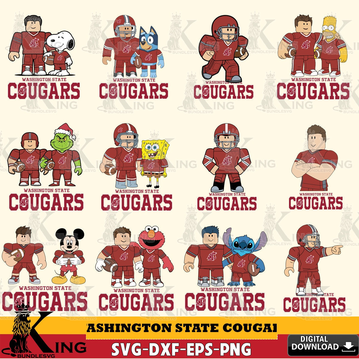 Washington State Cougars Roblox With Friends football NCAA Bundle SVG file , NCAA Cricut,  File cut , Digital Download , PDF File