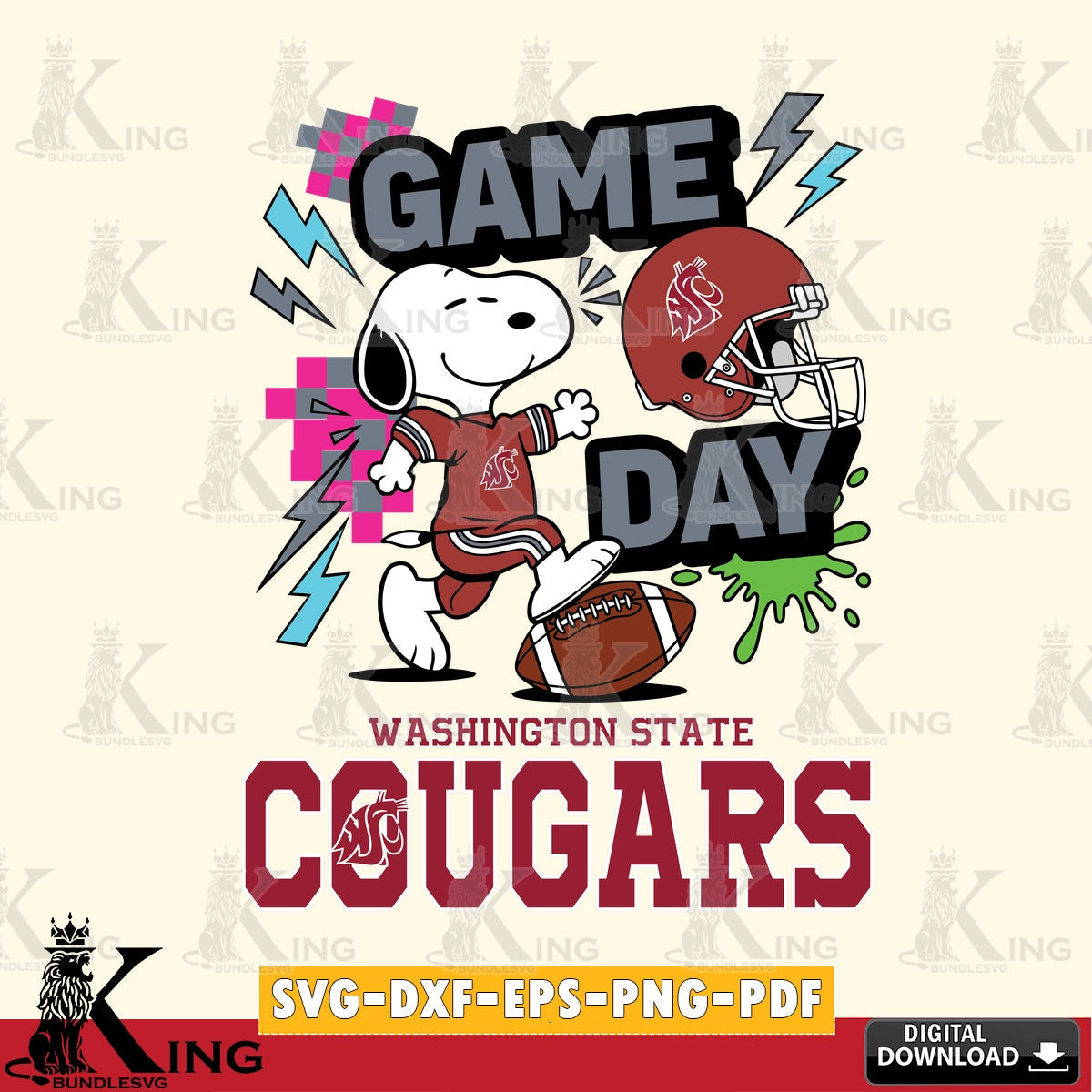 Washington State Cougars Snoopy Game day SVG, Cricut, Cut file  , Digital Download , Instant Download, Peanuts svg, NCAA svg, Football svg, Sport svg