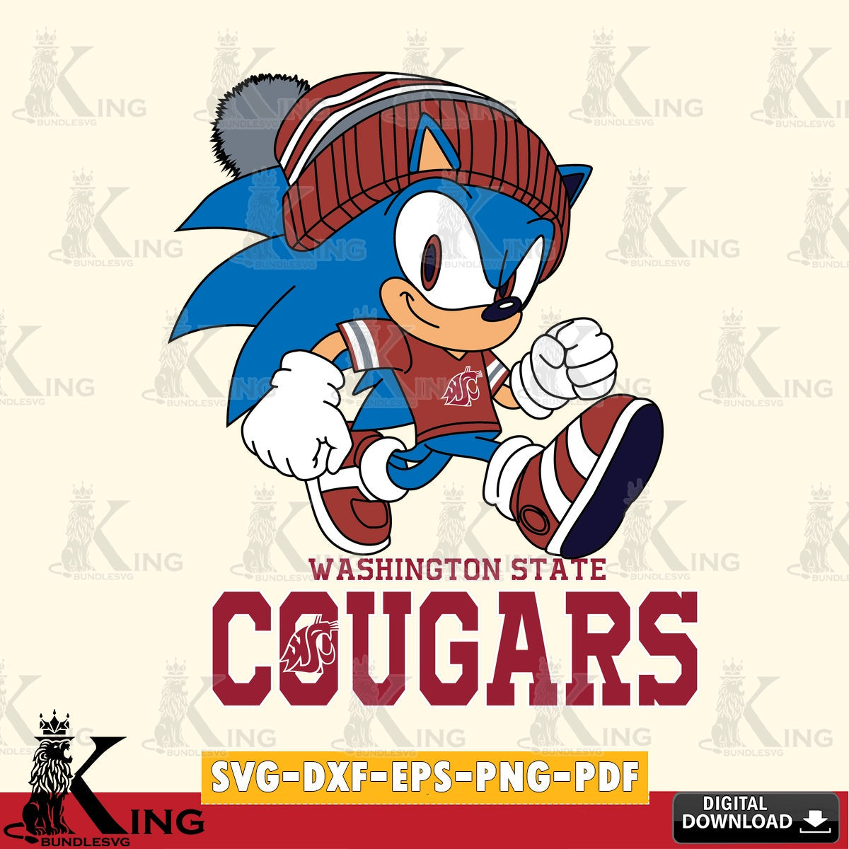 Custom design featuring Washington State Cougars Sonic Football vector art for engraving, cutting, and printing