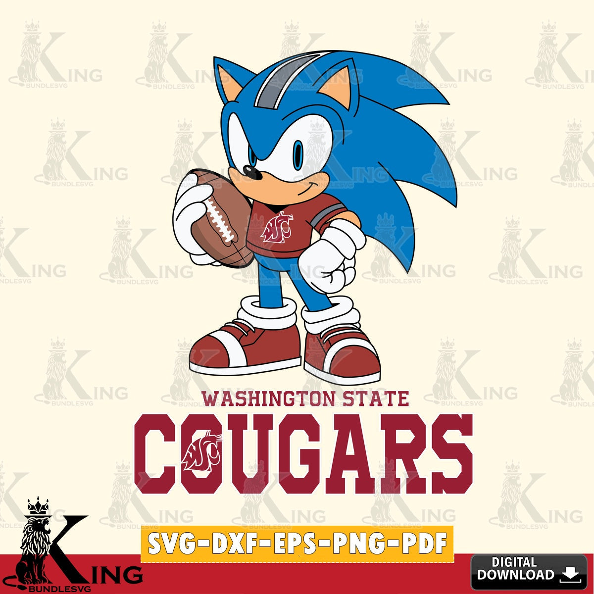 Washington State Cougars Sonic Game Day Ready SVG file, Vector , Digital Download , PDF File , Instant Download