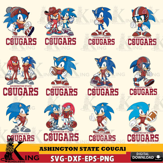 Variety pack of Washington State Cougars Sonic & Knuckles NCAA Football Bundle digital download for Cricut Maker and paper crafts