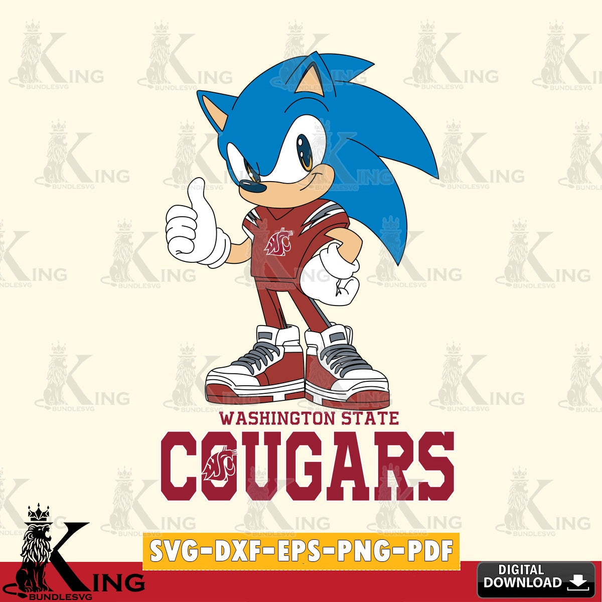 Artistic drawing of Washington State Cougars sonic like football, digital file for silhouette cameo and cricut projects