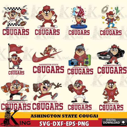 Washington State Cougars Taz Football NCAA Bundle SVG file, Cut file  , Digital Download , Instant Download, Taz svg, NCAA svg