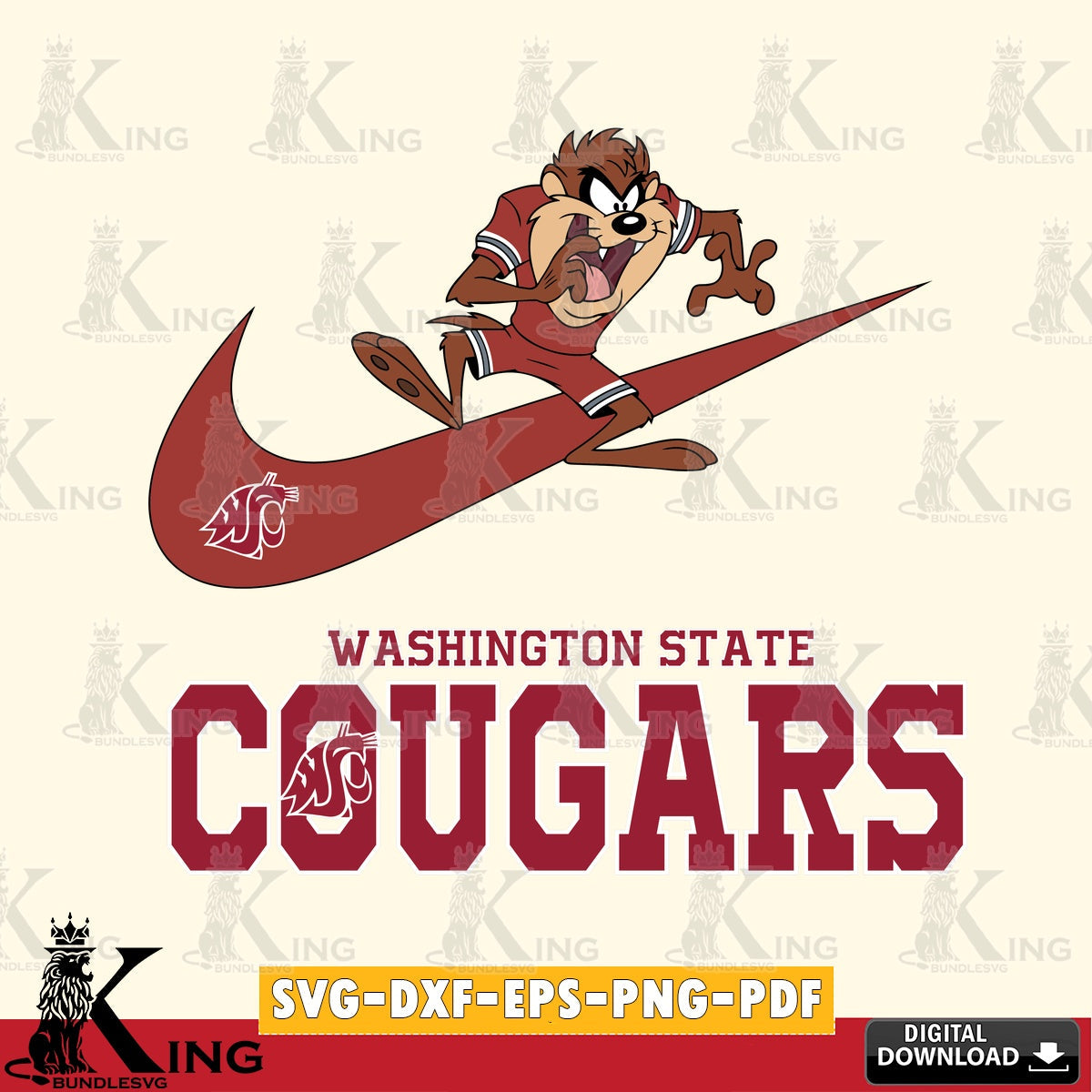 Washington State Cougars Taz Football Nike SVG file, Cut file  , Digital Download , Instant Download, Taz svg, NCAA svg
