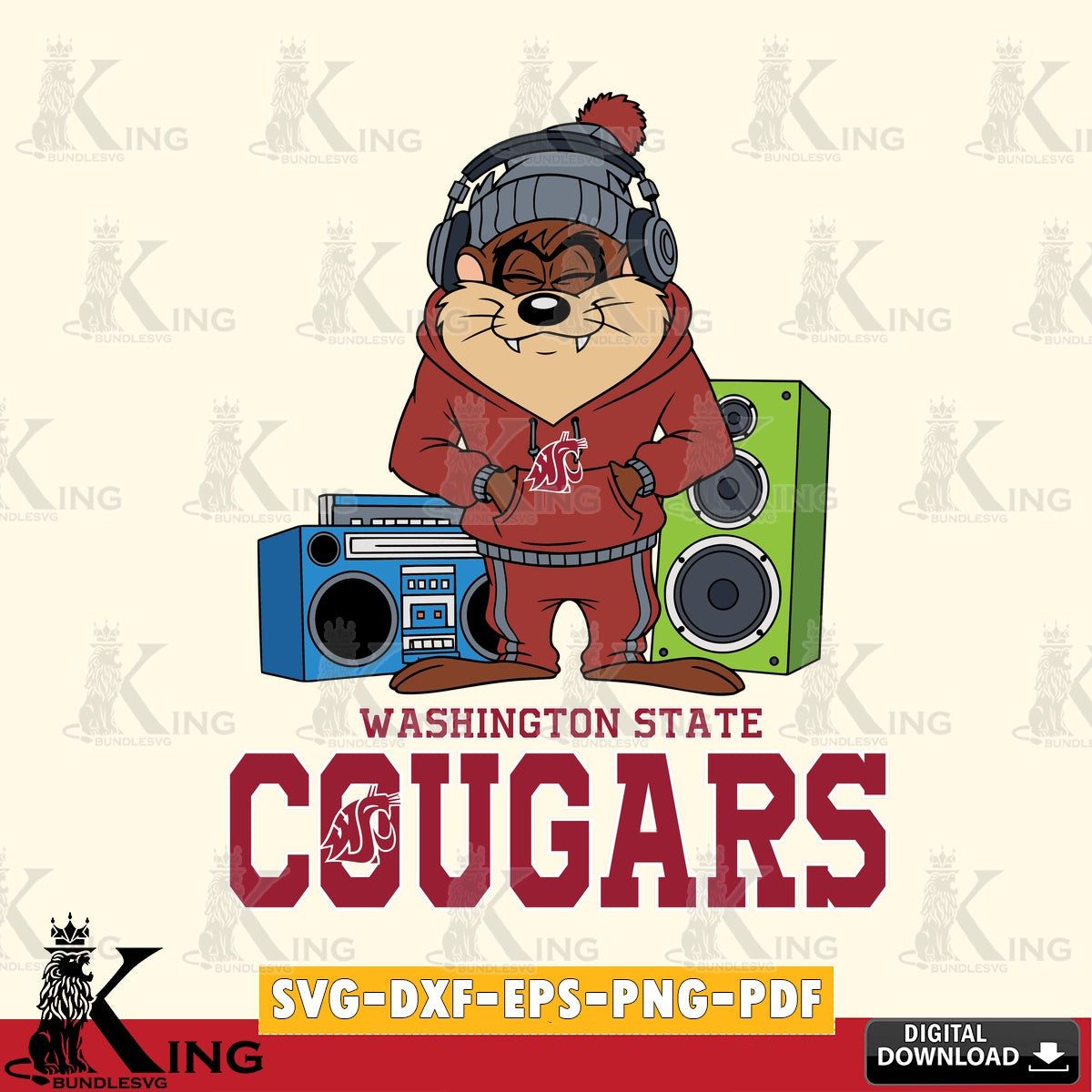 Washington State Cougars Taz Hip Hop SVG file, Cut file  , Digital Download , Instant Download, Taz svg, NCAA svg