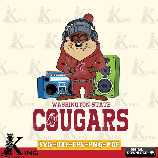 Washington State Cougars Taz Hip Hop SVG file, Cut file  , Digital Download , Instant Download, Taz svg, NCAA svg