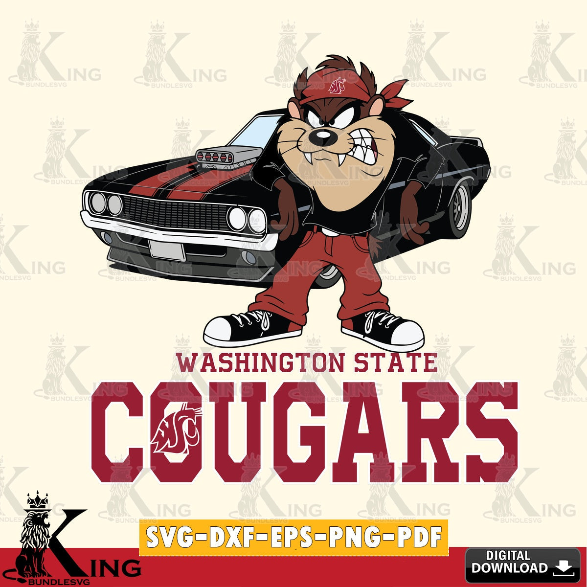 Washington State Cougars Taz Racing Car SVG file, Cut file  , Digital Download , Instant Download, Taz svg, NCAA svg