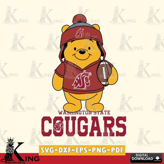 Artistic drawing of a Washington State Cougars Winnie the Pooh football player, crafting file for iron-on transfer and vinyl