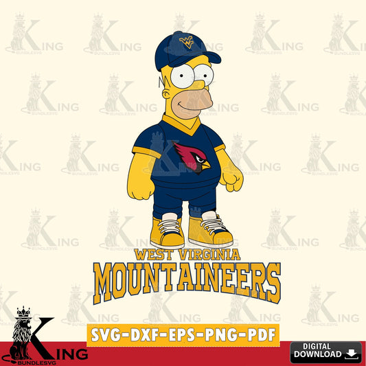 Beautiful illustration of West Virginia Mountaineers Homer Simpson football, a digital clipart compatible with laser engraving
