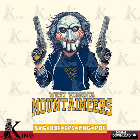 Modern graphic depicting the West Virginia Mountaineers Jigsaw Billy Football, crafting file for iron-on transfer and vinyl