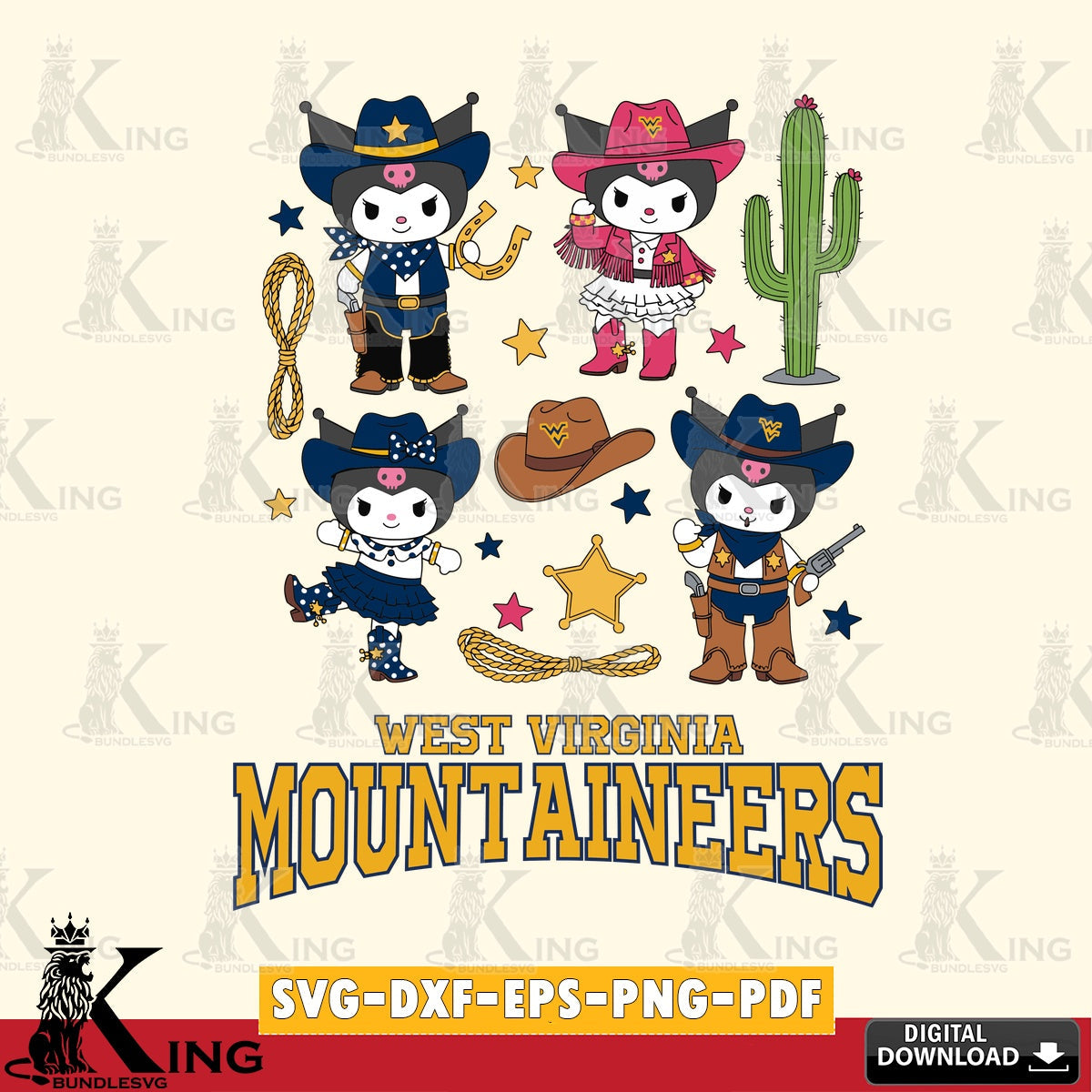 West Virginia Mountaineers Kuromi Cowboy Western SVG file, Cricut, Cut file  , Digital Download , Instant Download, Sanrio svg, Clipart