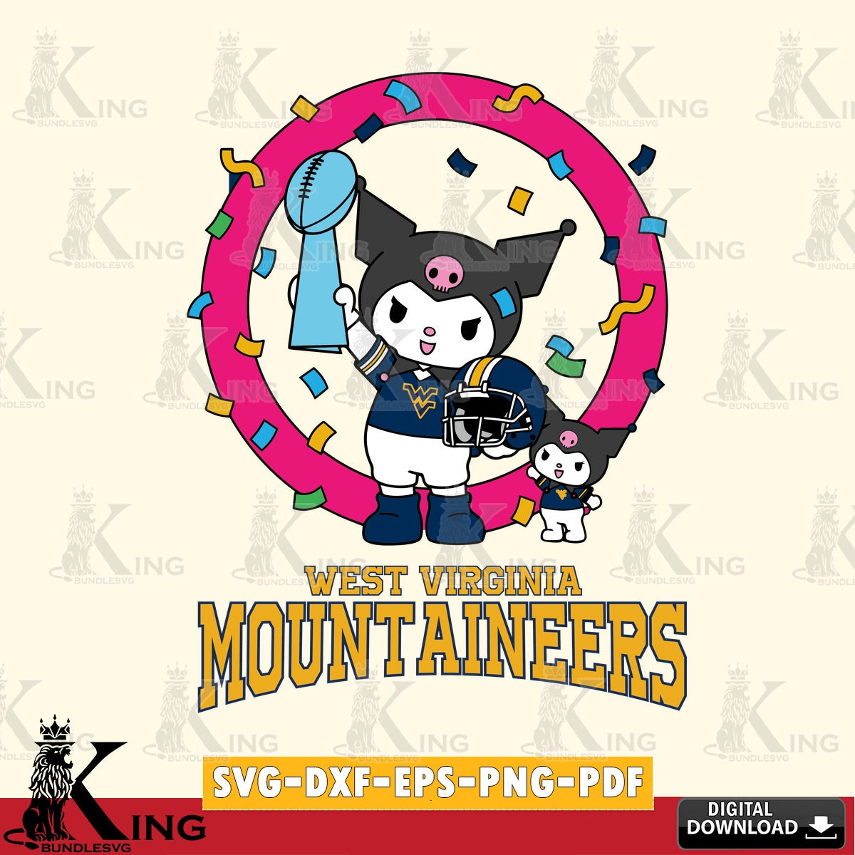 West Virginia Mountaineers Kuromi Football Champion SVG file, Cricut, Cut file  , Digital Download , Instant Download, Sanrio svg, Clipart