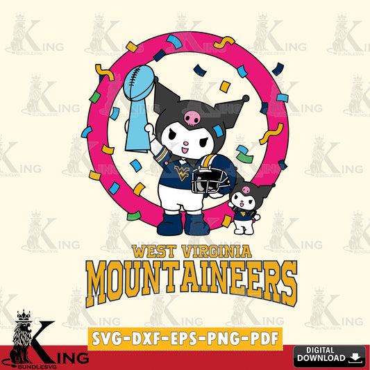 West Virginia Mountaineers Kuromi Football Champion SVG file, Cricut, Cut file  , Digital Download , Instant Download, Sanrio svg, Clipart
