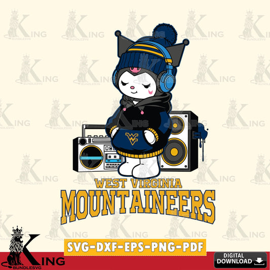 West Virginia Mountaineers Kuromi Football Music SVG file, Cricut, Cut file  , Digital Download , Instant Download, Sanrio svg, Clipart