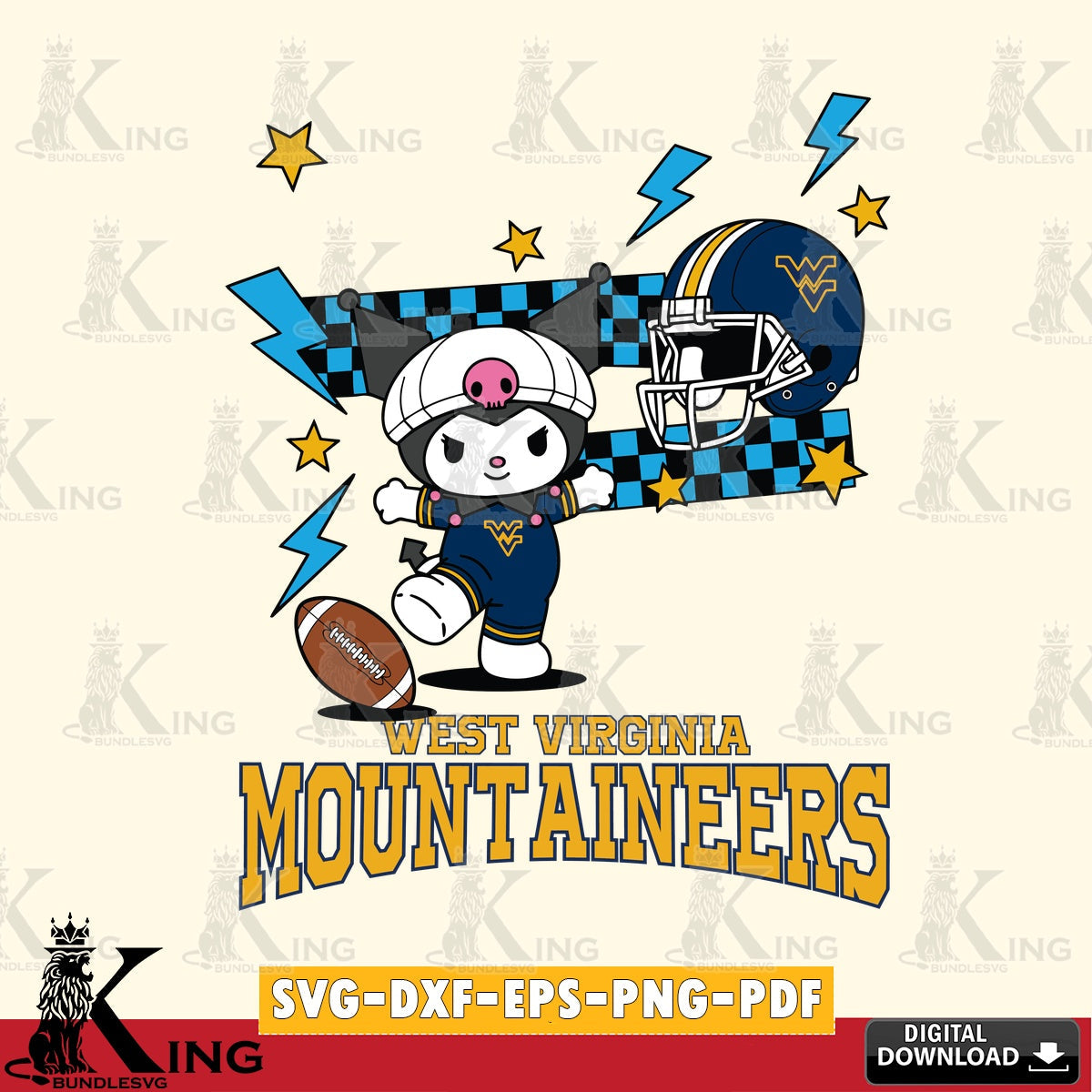 West Virginia Mountaineers Kuromi Game Day SVG file, Cricut, Cut file  , Digital Download , Instant Download, Sanrio svg, Clipart
