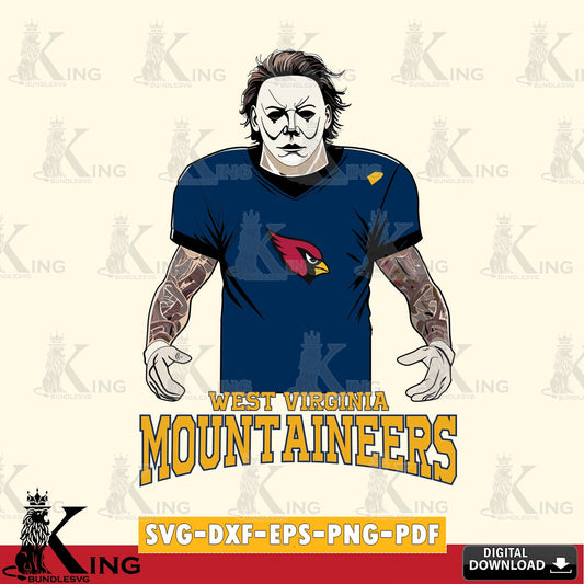 Printable art of West Virginia Mountaineers Michael Myers Tattoo Football, digital clipart compatible with laser engraving and