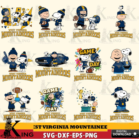 West Virginia Mountaineers Peanuts Football NCAA Bundle SVG, Cricut, Cut file  , Digital Download , Instant Download, Peanuts svg, NCAA svg, Football svg, Sport svg